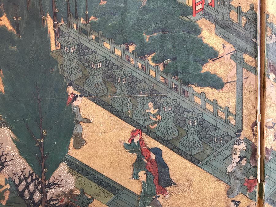 Original Hand Painted 4-Panel Japanese Screen Painting [Photo 8]