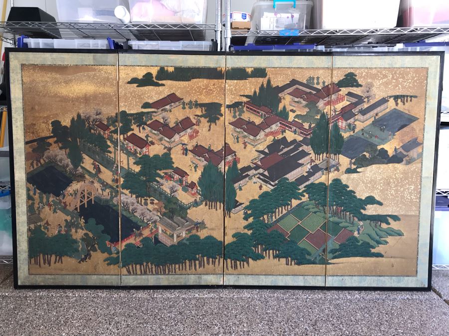 Original Hand Painted 4-Panel Japanese Screen Painting [Photo 3]