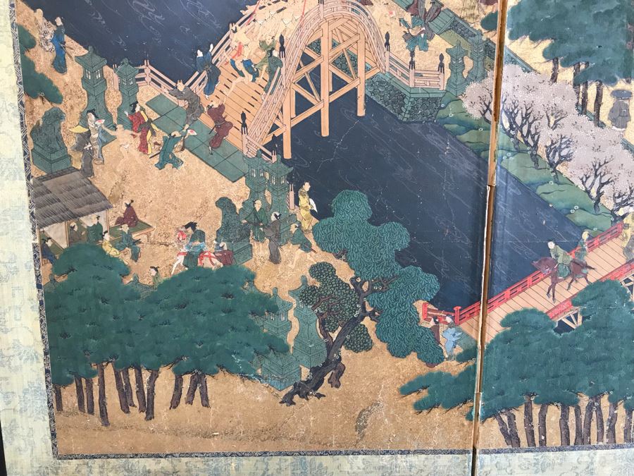 Original Hand Painted 4-Panel Japanese Screen Painting [Photo 4]