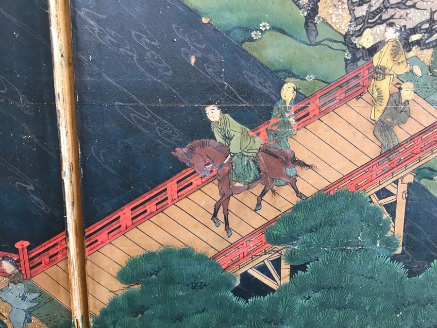 Original Hand Painted 4-Panel Japanese Screen Painting [Photo 11]