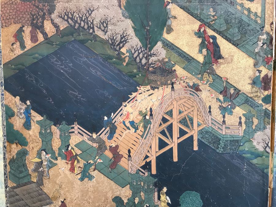 Original Hand Painted 4-Panel Japanese Screen Painting [Photo 6]