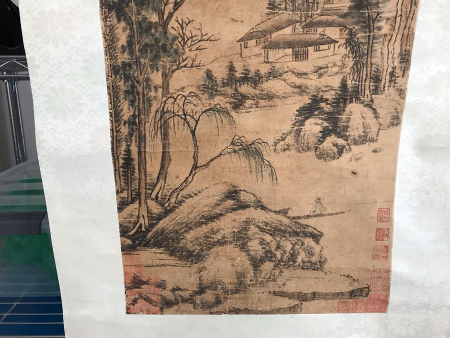 Original Signed Chinese Landscape Silk Scroll Painting 12.5 X 39.5 [Photo 2]