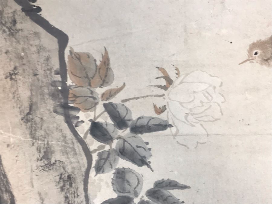 Original Signed Chinese Silk Scroll Painting 13.5 X 22 [Photo 4]