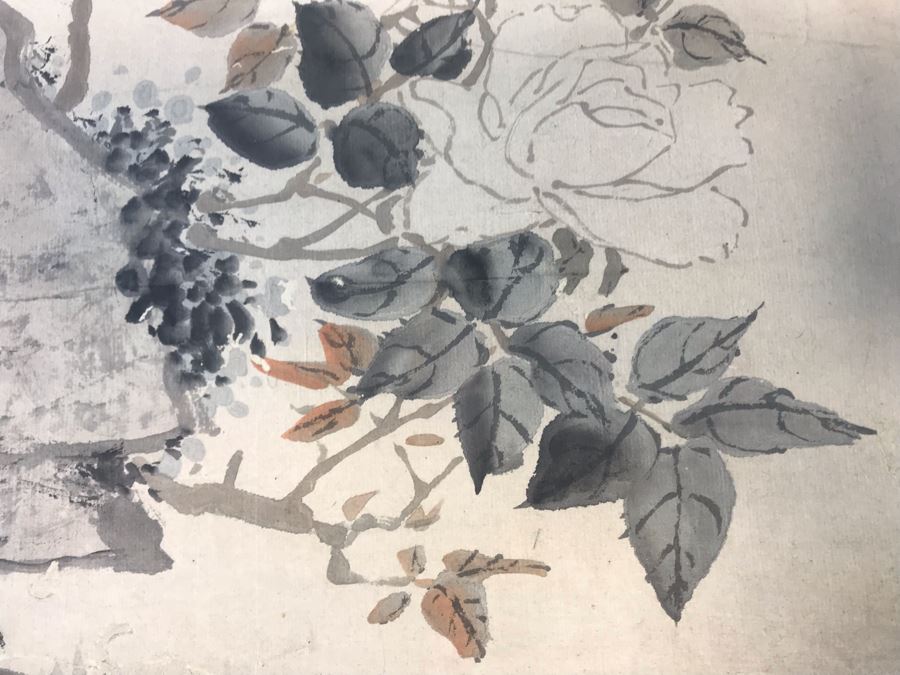 Original Signed Chinese Silk Scroll Painting 13.5 X 22 [Photo 8]