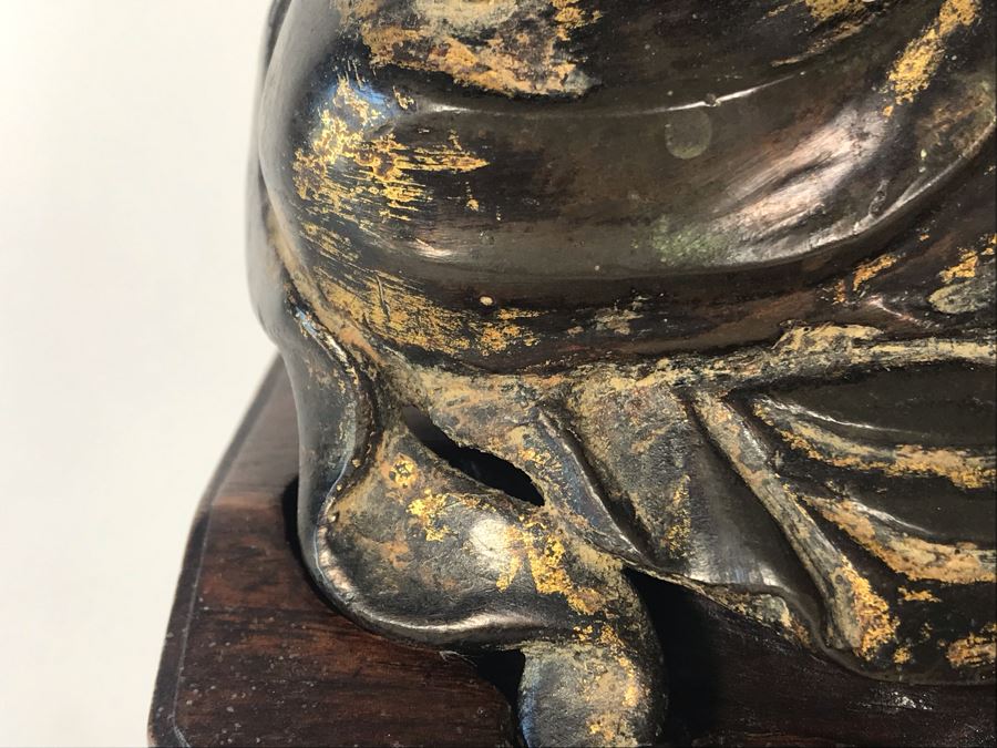 Chinese Ming Dynasty Gilded Bronze Statue With Custom Wooden Stand 5W X 5.25D X 11H [Photo 5]