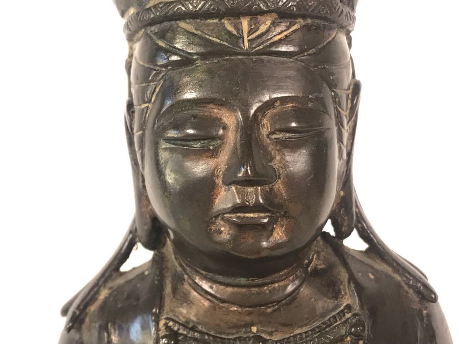 Chinese Ming Dynasty Gilded Bronze Statue With Custom Wooden Stand 5W X 5.25D X 11H [Photo 4]