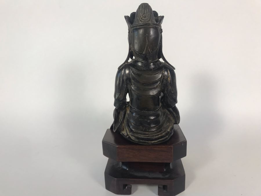 Chinese Ming Dynasty Gilded Bronze Statue With Custom Wooden Stand 5W X 5.25D X 11H [Photo 21]