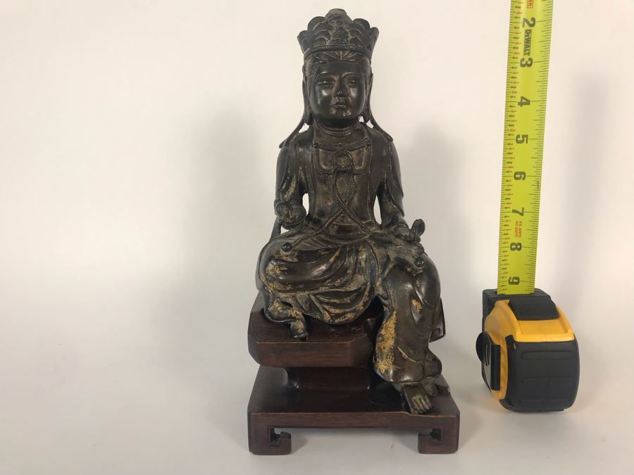 Chinese Ming Dynasty Gilded Bronze Statue With Custom Wooden Stand 5W X 5.25D X 11H [Photo 30]