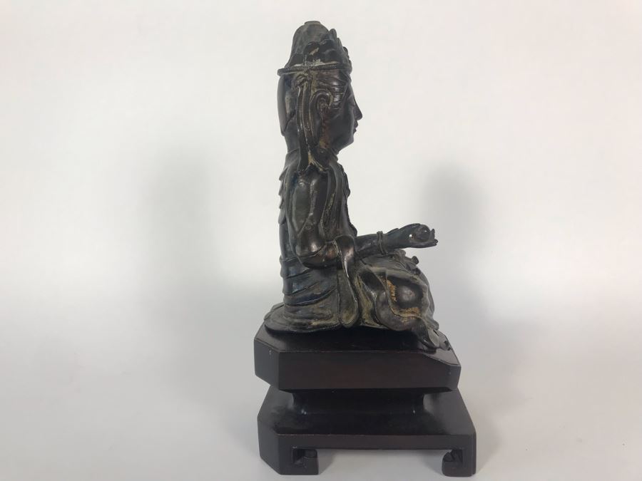 Chinese Ming Dynasty Gilded Bronze Statue With Custom Wooden Stand 5W X 5.25D X 11H [Photo 17]