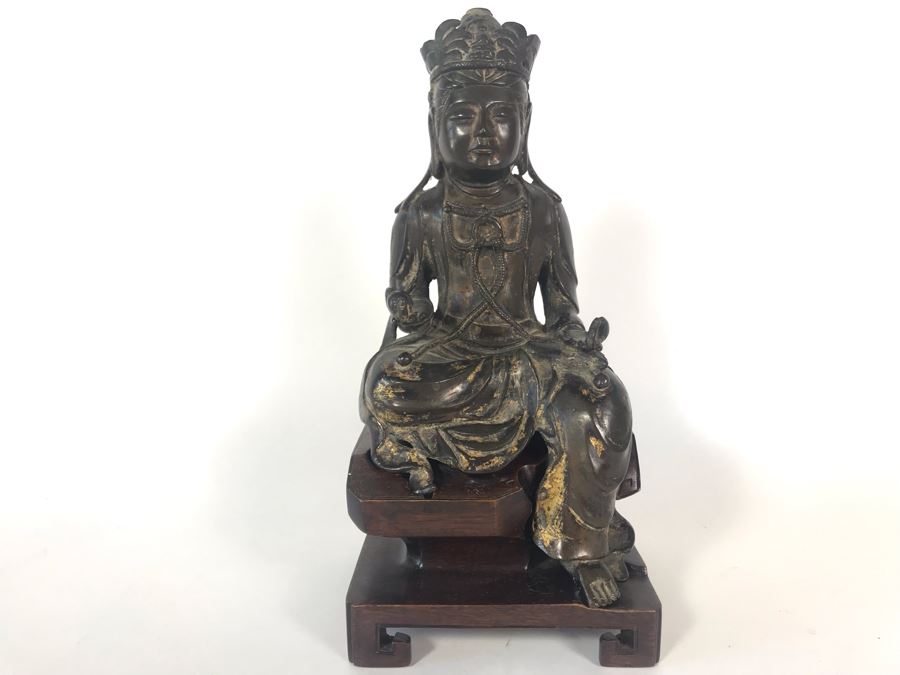 Chinese Ming Dynasty Gilded Bronze Statue With Custom Wooden Stand 5W X 5.25D X 11H [Photo 14]