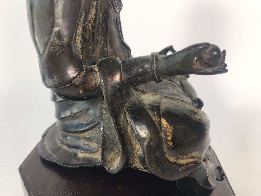 Chinese Ming Dynasty Gilded Bronze Statue With Custom Wooden Stand 5W X 5.25D X 11H [Photo 20]