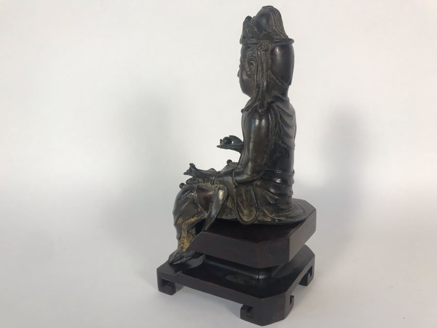 Chinese Ming Dynasty Gilded Bronze Statue With Custom Wooden Stand 5W X 5.25D X 11H [Photo 25]
