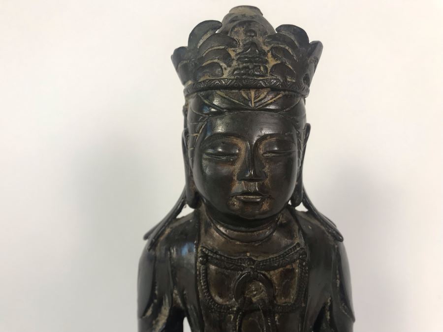 Chinese Ming Dynasty Gilded Bronze Statue With Custom Wooden Stand 5W X 5.25D X 11H [Photo 8]