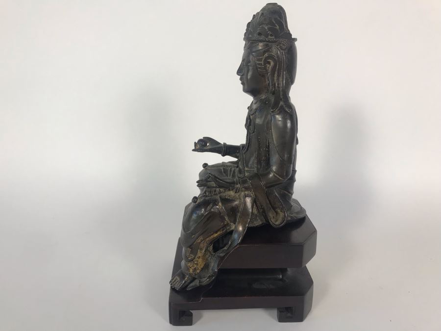 Chinese Ming Dynasty Gilded Bronze Statue With Custom Wooden Stand 5W X 5.25D X 11H [Photo 26]