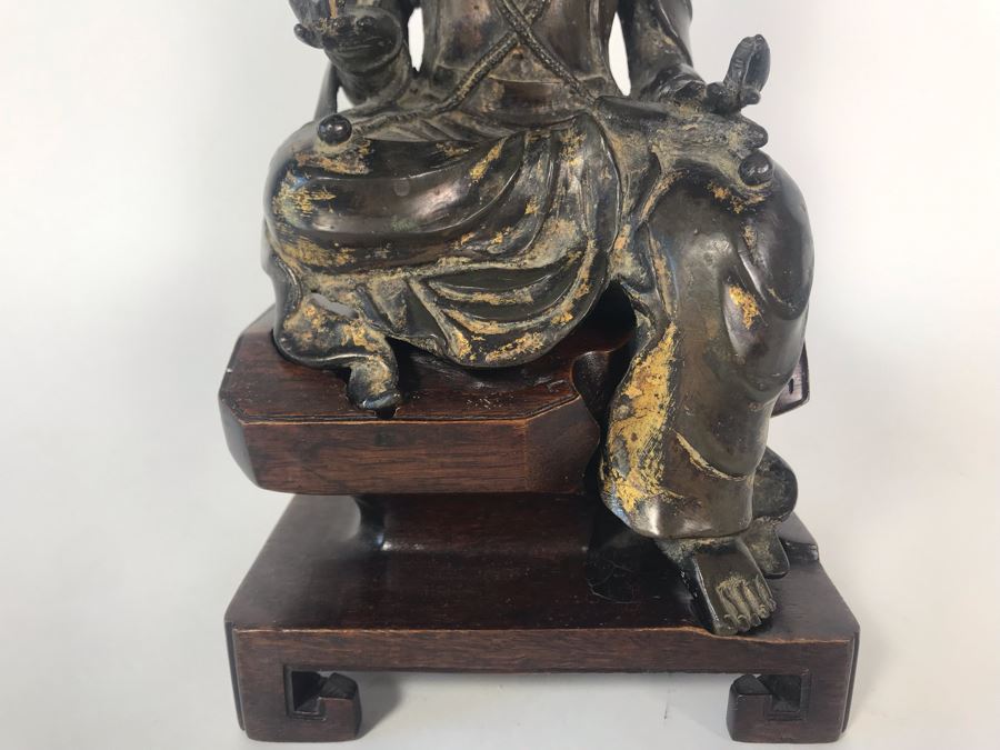 Chinese Ming Dynasty Gilded Bronze Statue With Custom Wooden Stand 5W X