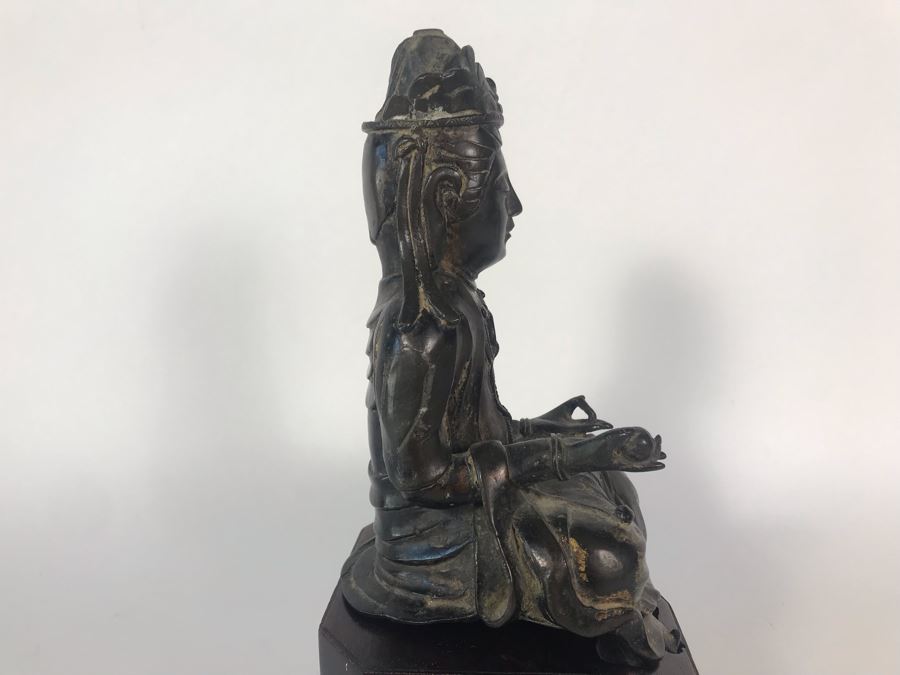 Chinese Ming Dynasty Gilded Bronze Statue With Custom Wooden Stand 5W X 5.25D X 11H [Photo 18]