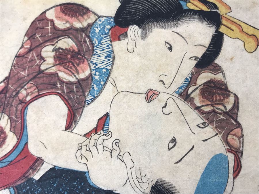 Antique Erotic Shunga Japanese Woodblock Print 13W X 9H [Photo 18]