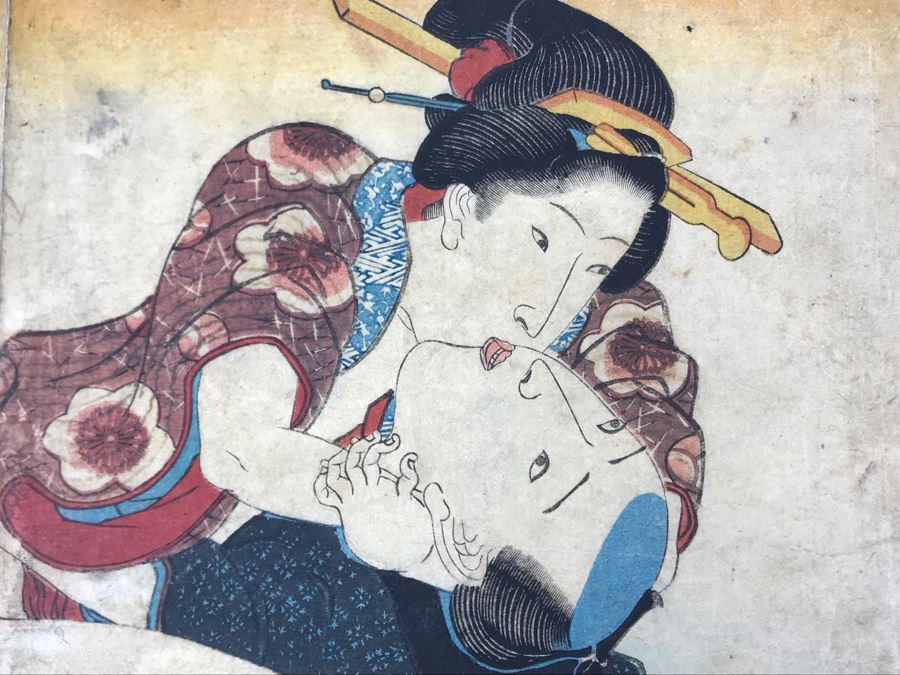 Antique Erotic Shunga Japanese Woodblock Print 13W X 9H [Photo 3]