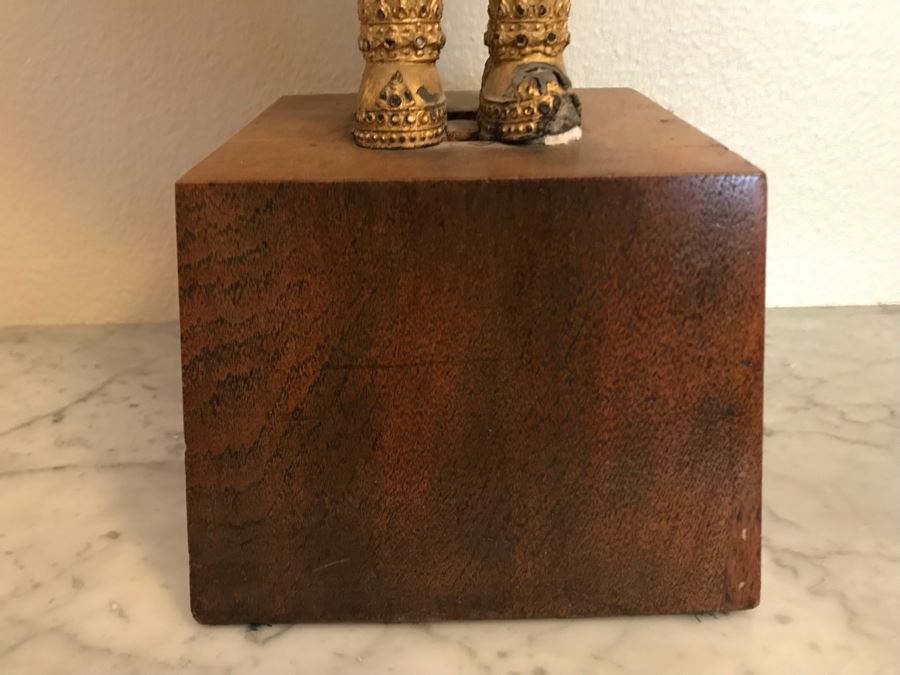 Large Vintage Thai Gilded Bronze Standing Buddha Statue Figure On Wooden Base 11W X 45H [Photo 30]