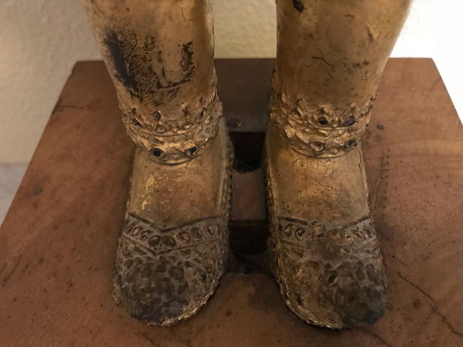 Large Vintage Thai Gilded Bronze Standing Buddha Statue Figure On Wooden Base 11W X 45H [Photo 18]