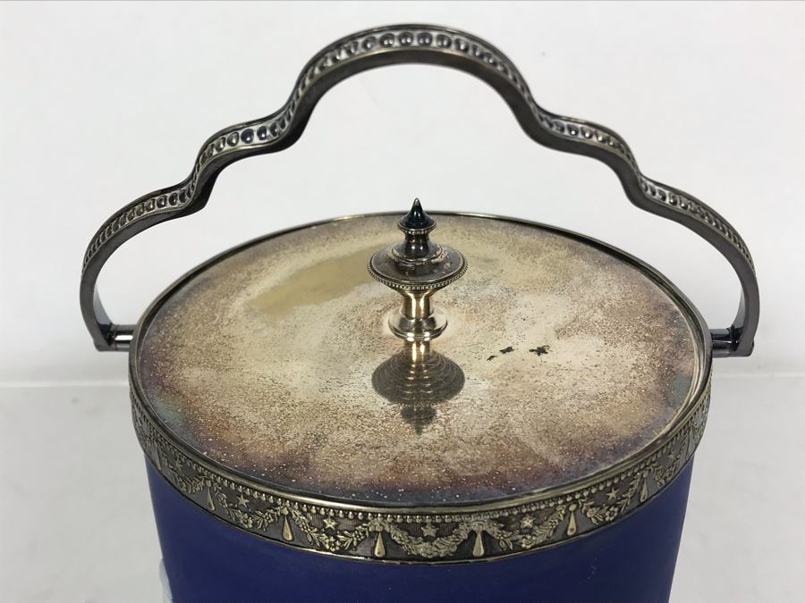 Vintage Jasperware Ice Bucket With Silverplate Handle 6.5W X 9.5H [Photo 6]