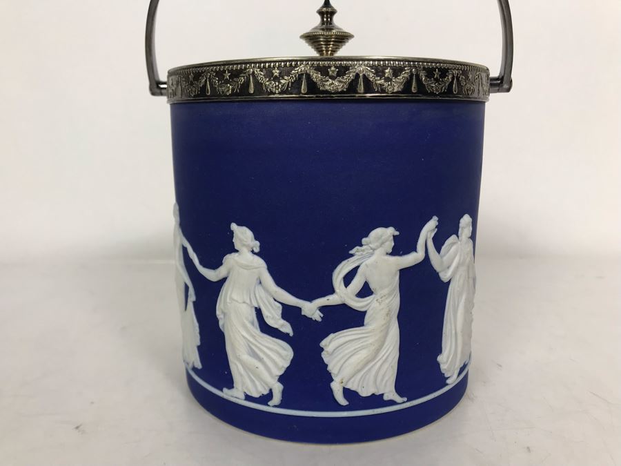 Vintage Jasperware Ice Bucket With Silverplate Handle 6.5W X 9.5H [Photo 3]