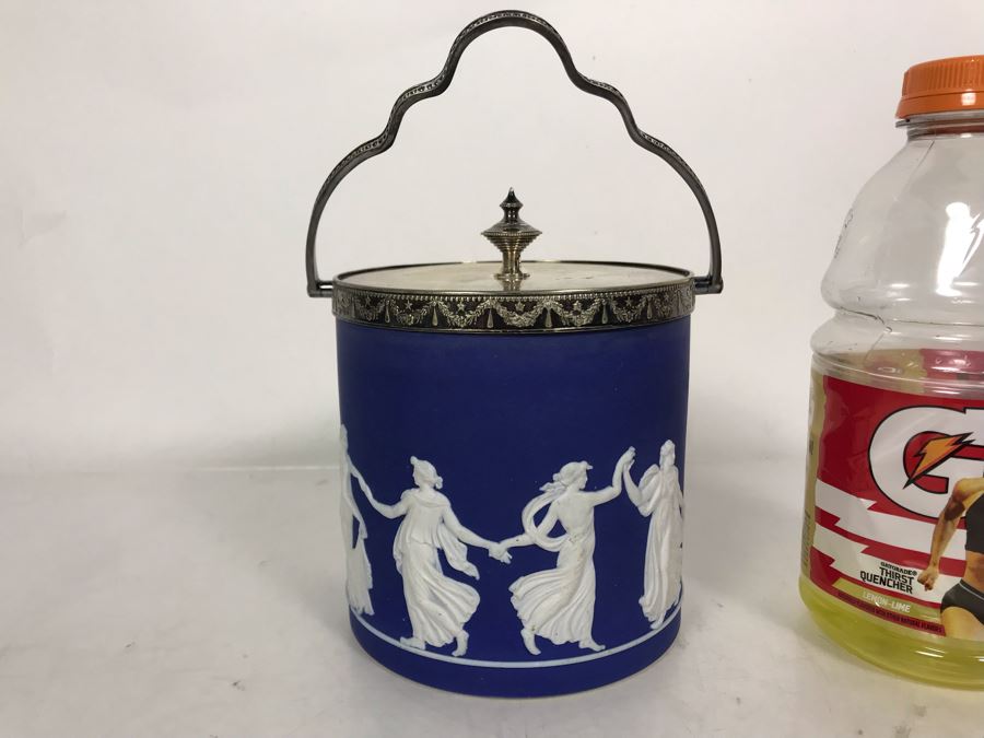 Vintage Jasperware Ice Bucket With Silverplate Handle 6.5W X 9.5H [Photo 2]
