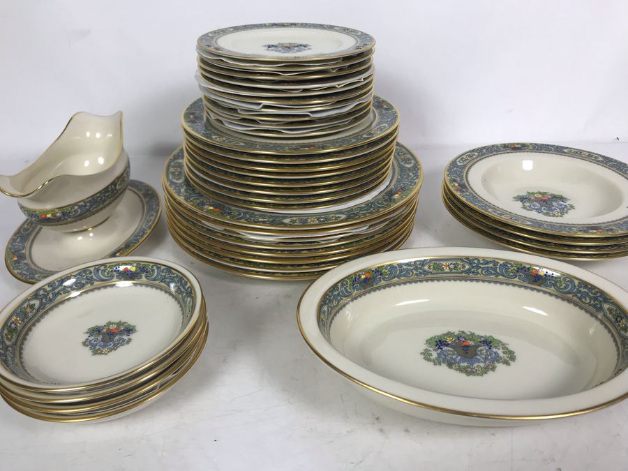 Lenox Autumn Pattern Gold Rim China Set Apx 37 Pieces (Gravy Boat with Attached Underplate Has Replacements Value Of $239 - Entire Set Has Replacements Value Well Over $1,000) [Photo 3]