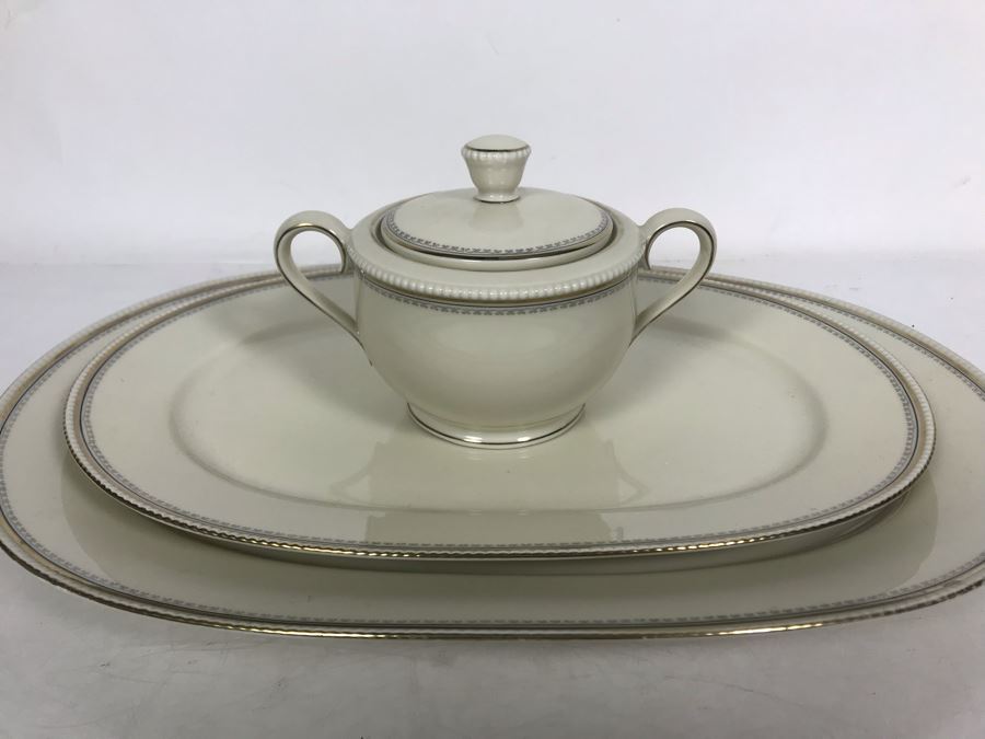Pair Of Oval Platters and Lidded Sugar Jar By Bavaria Tirschenreuth Germany (Larger Platter Is 15.5W)