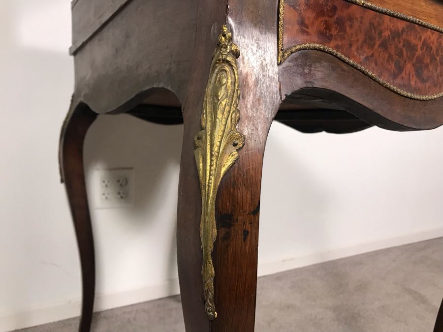 Stunning Antique French 3-Drawer Ormolu Mounted Writing Desk Stand With Shelving 28W X 20D X 49H  [Photo 27]