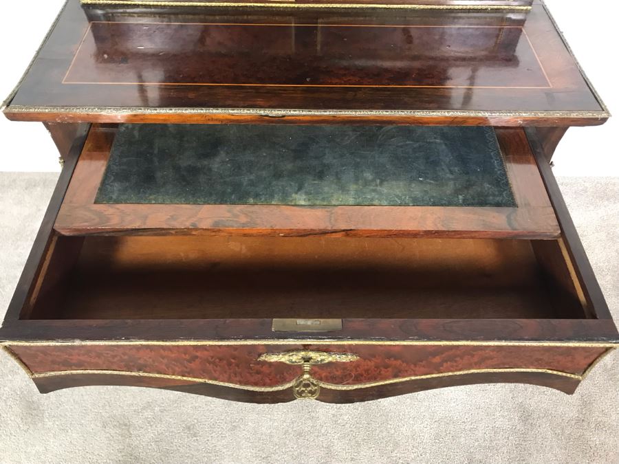 Stunning Antique French 3-Drawer Ormolu Mounted Writing Desk Stand With Shelving 28W X 20D X 49H  [Photo 21]
