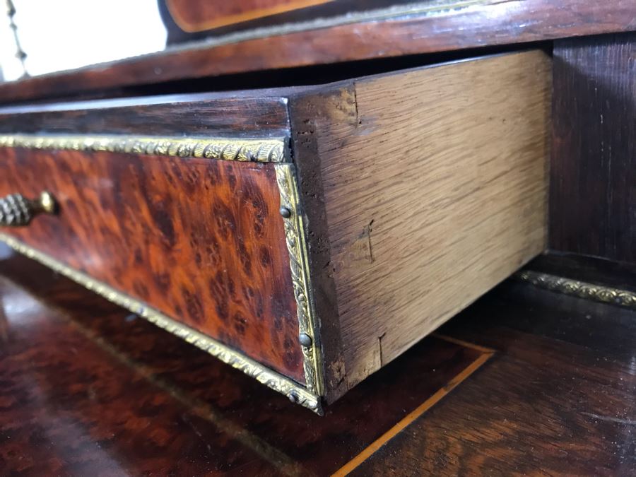 Stunning Antique French 3-Drawer Ormolu Mounted Writing Desk Stand With Shelving 28W X 20D X 49H  [Photo 12]