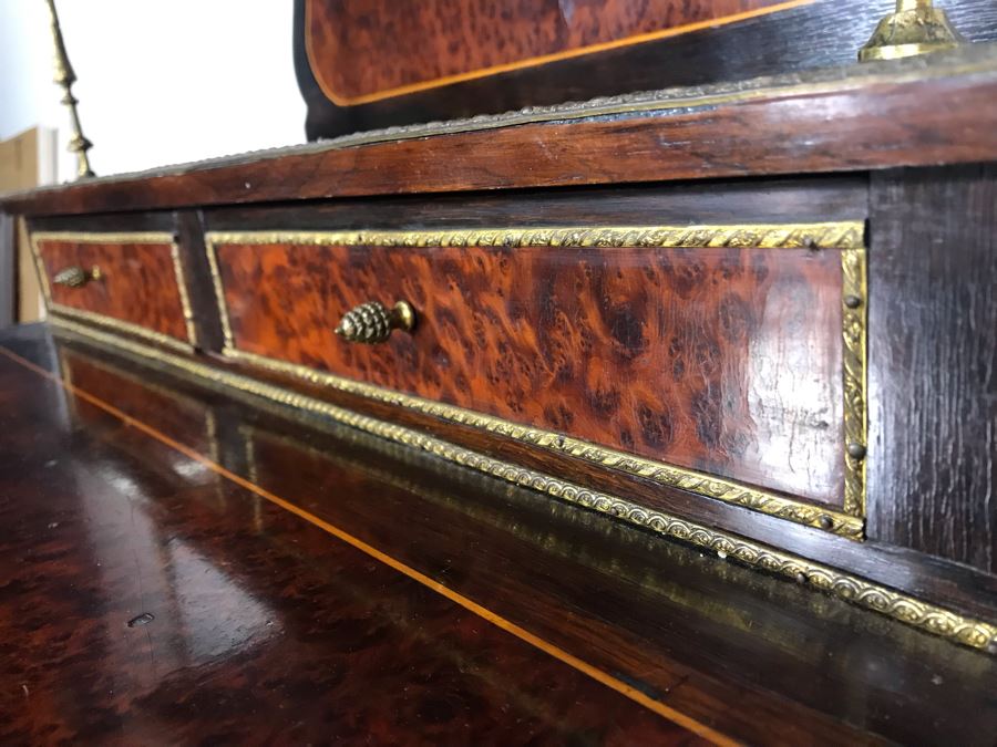 Stunning Antique French 3-Drawer Ormolu Mounted Writing Desk Stand With Shelving 28W X 20D X 49H  [Photo 11]