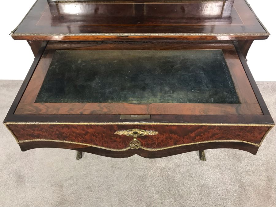 Stunning Antique French 3-Drawer Ormolu Mounted Writing Desk Stand With Shelving 28W X 20D X 49H  [Photo 16]