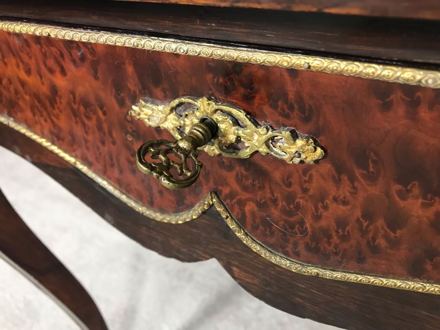 Stunning Antique French 3-Drawer Ormolu Mounted Writing Desk Stand With Shelving 28W X 20D X 49H  [Photo 13]