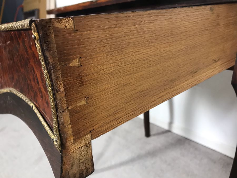 Stunning Antique French 3-Drawer Ormolu Mounted Writing Desk Stand With Shelving 28W X 20D X 49H  [Photo 19]