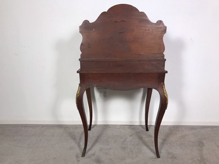 Stunning Antique French 3-Drawer Ormolu Mounted Writing Desk Stand With Shelving 28W X 20D X 49H  [Photo 29]