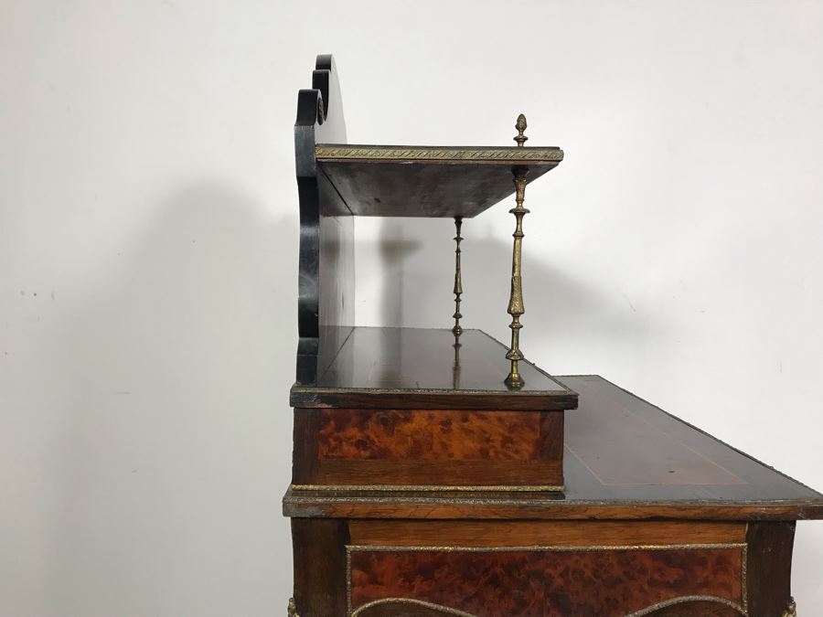 Stunning Antique French 3-Drawer Ormolu Mounted Writing Desk Stand With Shelving 28W X 20D X 49H  [Photo 25]