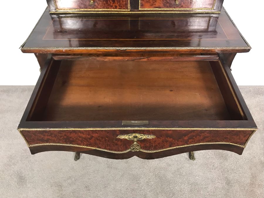 Stunning Antique French 3-Drawer Ormolu Mounted Writing Desk Stand With Shelving 28W X 20D X 49H  [Photo 18]