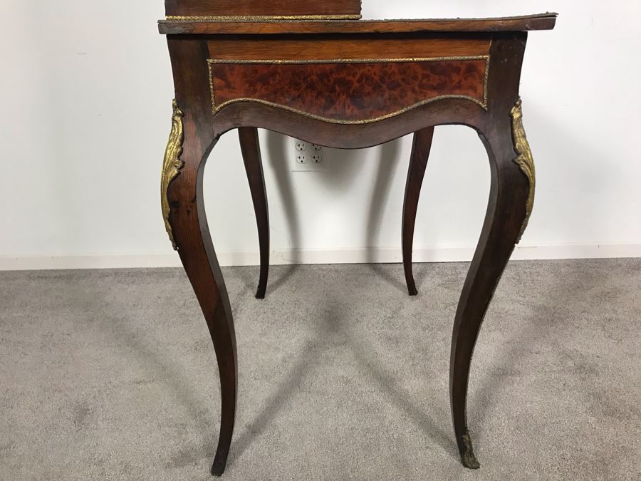 Stunning Antique French 3-Drawer Ormolu Mounted Writing Desk Stand With Shelving 28W X 20D X 49H  [Photo 26]