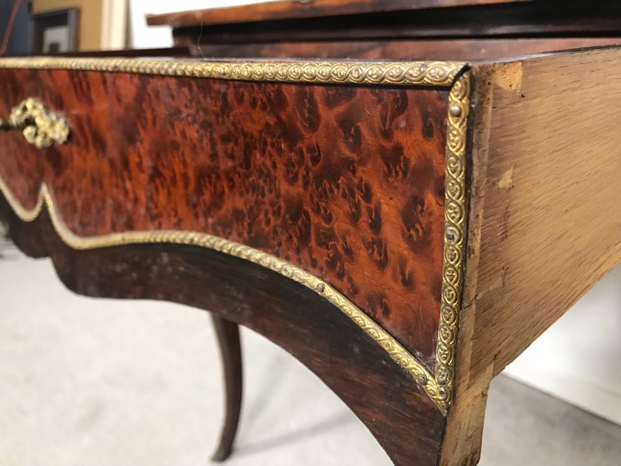 Stunning Antique French 3-Drawer Ormolu Mounted Writing Desk Stand With Shelving 28W X 20D X 49H  [Photo 20]