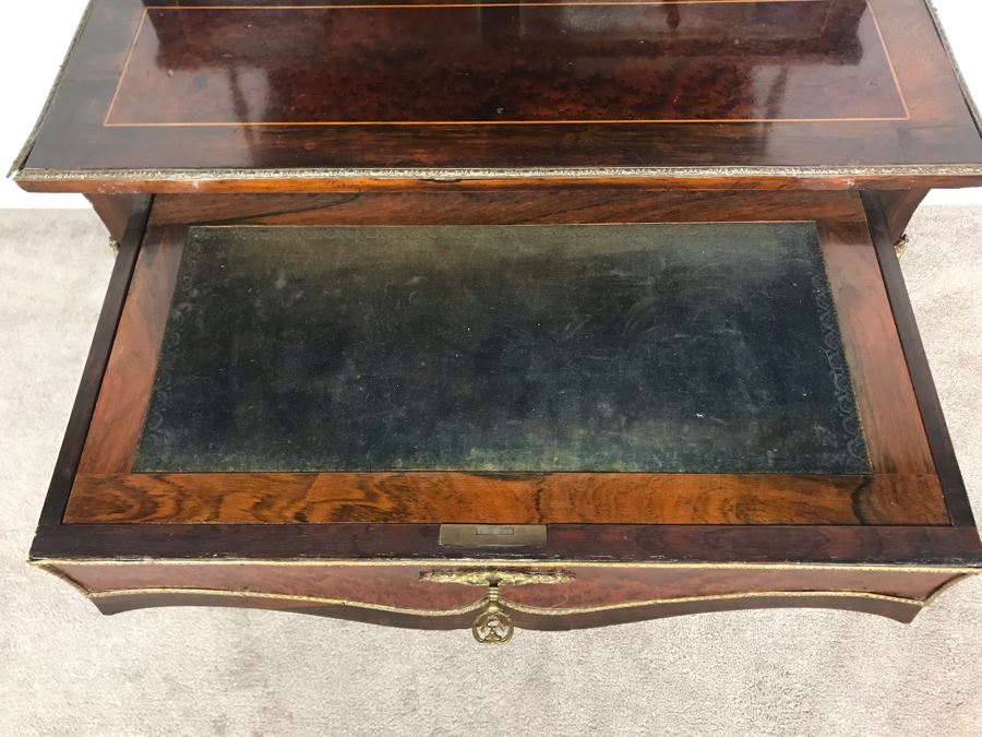 Stunning Antique French 3-Drawer Ormolu Mounted Writing Desk Stand With Shelving 28W X 20D X 49H  [Photo 17]