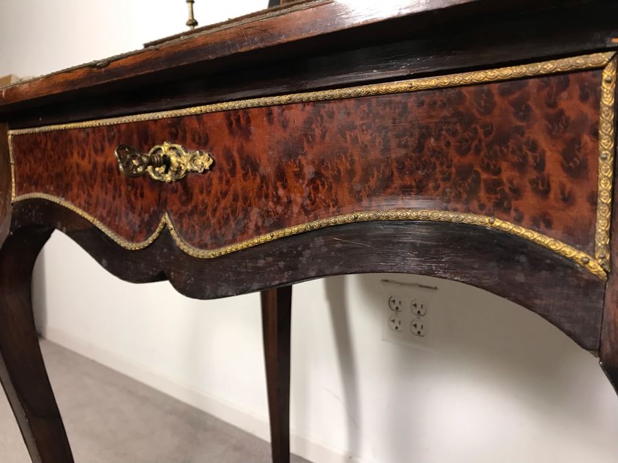 Stunning Antique French 3-Drawer Ormolu Mounted Writing Desk Stand With Shelving 28W X 20D X 49H  [Photo 9]