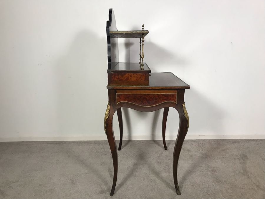 Stunning Antique French 3-Drawer Ormolu Mounted Writing Desk Stand With Shelving 28W X 20D X 49H  [Photo 24]