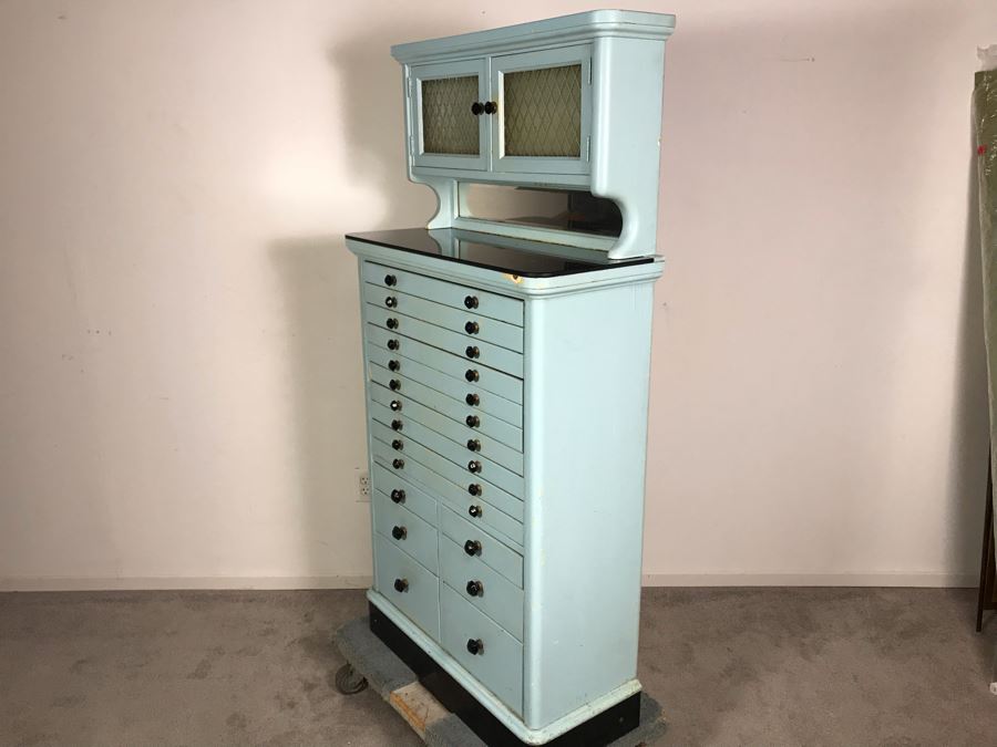 Early 20th Century Antique 15-Drawer Dental Cabinet Metal Drawers With Wooden Frame 30.5W X 13.5D X 61H [Photo 24]