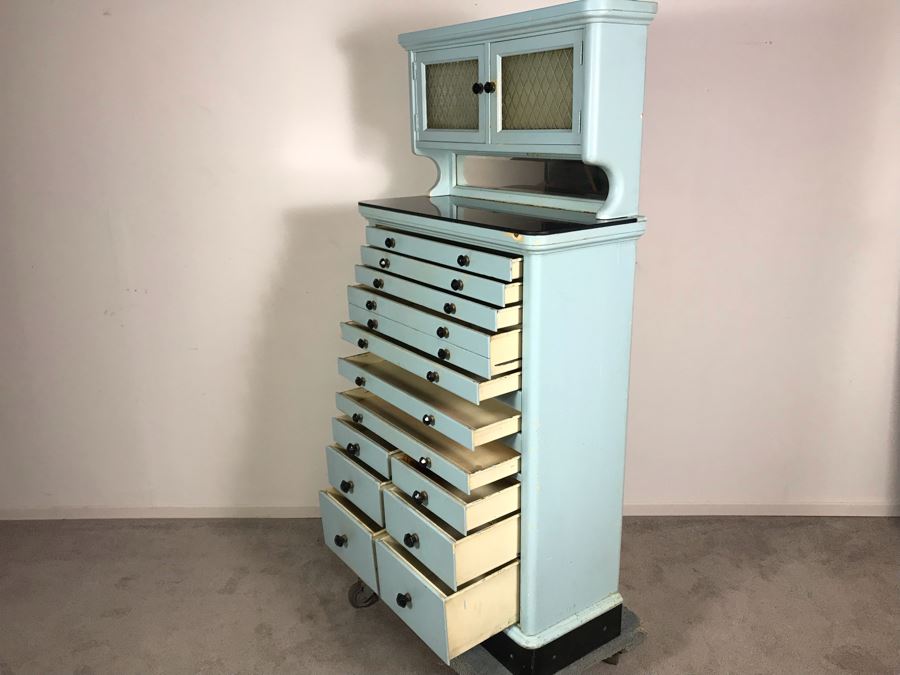 Early 20th Century Antique 15-Drawer Dental Cabinet Metal Drawers With Wooden Frame 30.5W X 13.5D X 61H [Photo 23]