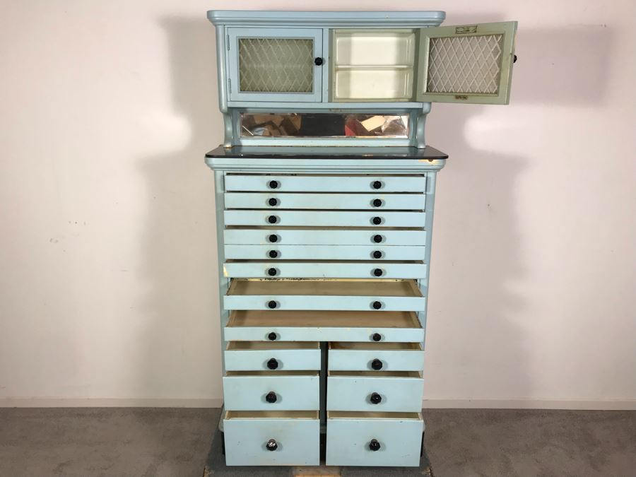 Early 20th Century Antique 15-Drawer Dental Cabinet Metal Drawers With Wooden Frame 30.5W X 13.5D X 61H [Photo 7]