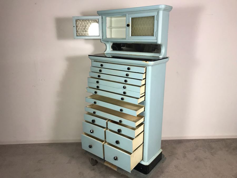 Early 20th Century Antique 15Drawer Dental Metal Drawers With