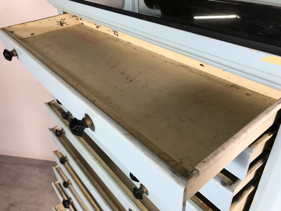 Early 20th Century Antique 15-Drawer Dental Cabinet Metal Drawers With Wooden Frame 30.5W X 13.5D X 61H [Photo 17]