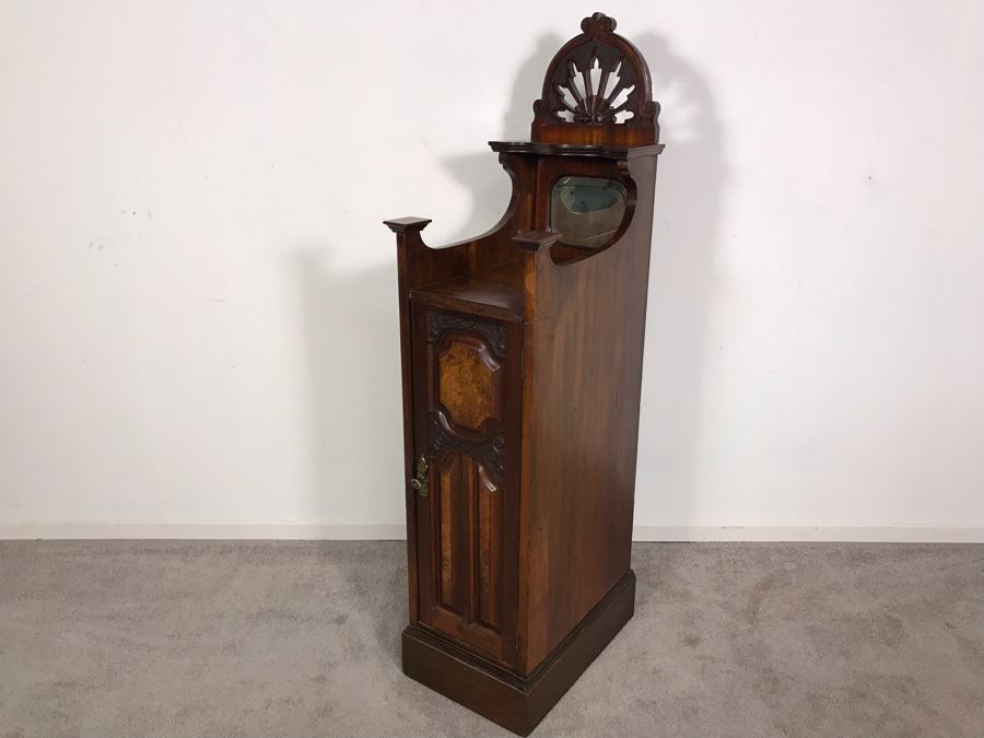 Unusual Wooden Cabinet Stand With Beveled Glass Mirror And Upper Shelf 12.5W X 19D X 53H [Photo 16]